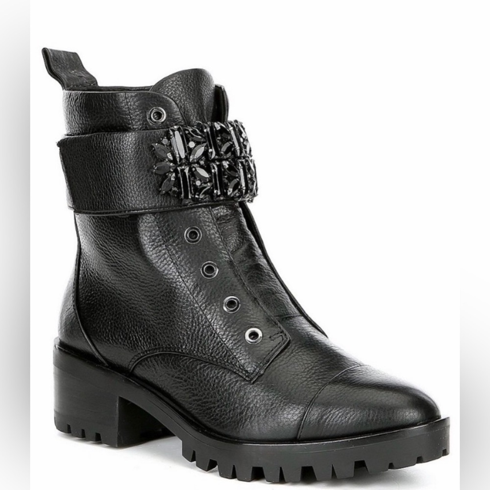 Karl Lagerfel Pippa Crystal Embellished Lug Platform Combat Boots Women Size 6.5